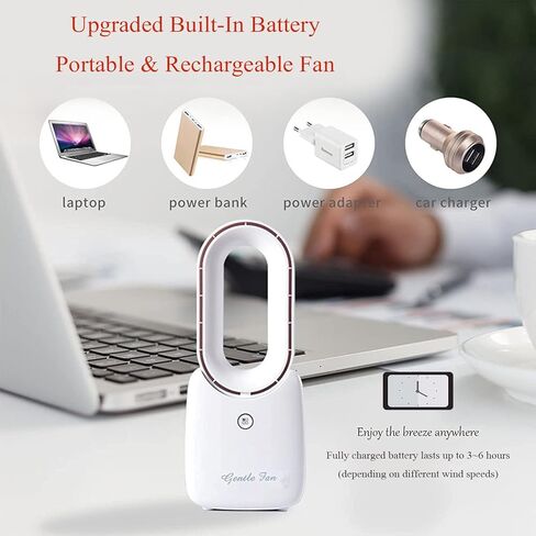 let'me Desk Fan, Small Bladeless Fan Quiet Table Fan, 11.8in Battery Operated Personal Desktop Fan with 5-Colors Lights, Touch Control, Rechargeable Breeze Fan for Bedroom, Office, Home in Kuwait