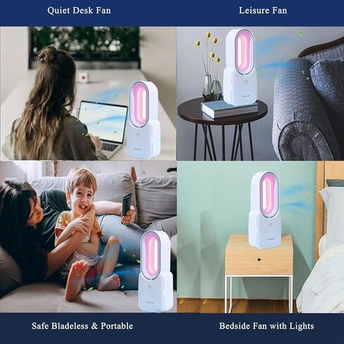 let'me Desk Fan, Small Bladeless Fan Quiet Table Fan, 11.8in Battery Operated Personal Desktop Fan with 5-Colors Lights, Touch Control, Rechargeable Breeze Fan for Bedroom, Office, Home in Kuwait