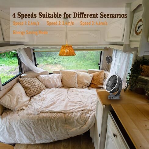 مروحة بمشبك قابلة لإعادة الشحن مقاس 8 بوصات مع فانوس تخييم، 4 سرعات ومؤقت قوي، مروحة بمشبك تعمل ببطارية 10000 مللي أمبير في الساعة للسرير والسفر في الهواء الطلق وعربة الجولف - خطاف مرن وتشغيل هادئ (أسود) in Kuwait