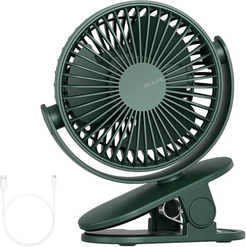 JISULIFE Clip on Baby Stroller Fan, 4000mAh Battery Operated, Portable Personal Small, Quiet & Narrow Slot Design, 4 Speeds, Max 14 Hrs, Ideal for Bed, Desk, Car Seat - Dark Green in Saudi Arabia