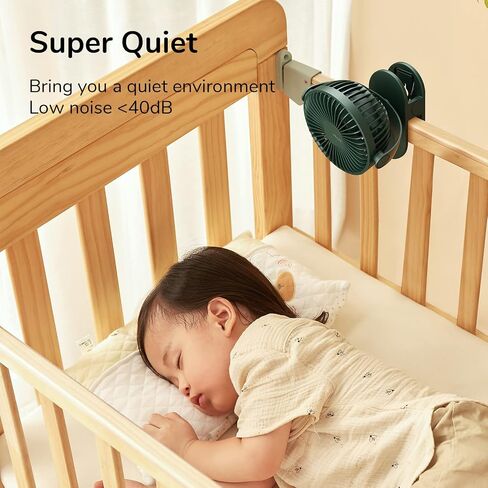 JISULIFE Clip on Baby Stroller Fan, 4000mAh Battery Operated, Portable Personal Small, Quiet & Narrow Slot Design, 4 Speeds, Max 14 Hrs, Ideal for Bed, Desk, Car Seat - Dark Green in Saudi Arabia