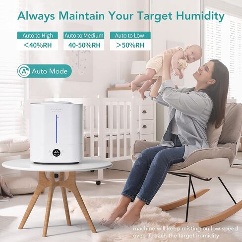 ASAKUKI Humidifiers for Bedroom Large Room, 4L Cool Mist Top Fill Air Humidifier with LED Display & Oil Diffuser, Humidity Control, Sleep Mode, Ultrasonic Vaporizer Quiet for Baby, Kids, Plants, White in Kuwait