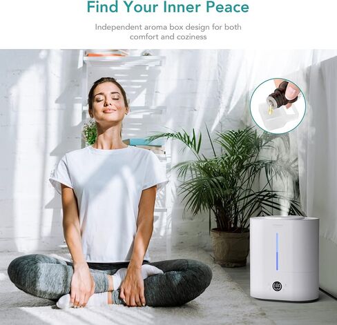 ASAKUKI Humidifiers for Bedroom Large Room, 4L Cool Mist Top Fill Air Humidifier with LED Display & Oil Diffuser, Humidity Control, Sleep Mode, Ultrasonic Vaporizer Quiet for Baby, Kids, Plants, White in Kuwait