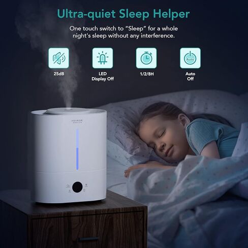ASAKUKI Humidifiers for Bedroom Large Room, 4L Cool Mist Top Fill Air Humidifier with LED Display & Oil Diffuser, Humidity Control, Sleep Mode, Ultrasonic Vaporizer Quiet for Baby, Kids, Plants, White in Kuwait