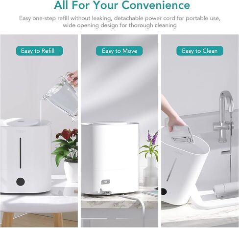 ASAKUKI Humidifiers for Bedroom Large Room, 4L Cool Mist Top Fill Air Humidifier with LED Display & Oil Diffuser, Humidity Control, Sleep Mode, Ultrasonic Vaporizer Quiet for Baby, Kids, Plants, White in Kuwait