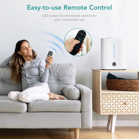 ASAKUKI Humidifiers for Bedroom Large Room, 4L Cool Mist Top Fill Air Humidifier with LED Display & Oil Diffuser, Humidity Control, Sleep Mode, Ultrasonic Vaporizer Quiet for Baby, Kids, Plants, White in Kuwait