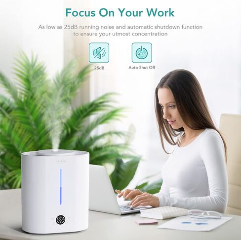 ASAKUKI Humidifiers for Bedroom Large Room, 4L Cool Mist Top Fill Air Humidifier with LED Display & Oil Diffuser, Humidity Control, Sleep Mode, Ultrasonic Vaporizer Quiet for Baby, Kids, Plants, White in Kuwait
