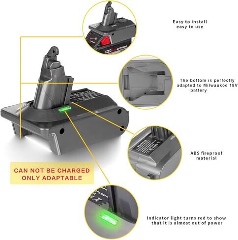 biuonga لـ Dyson V6 محول بطارية بديل لميلووكي 18 فولت M18 تحويل لـ Dyson DC62 DC59 DC58 SV03 SV04 SV09 V6 رأس محرك الحيوان V6 سليم V6 مطلق V6 مكنسة رقيق (محول فقط) in Kuwait