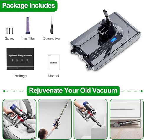 بطارية 5000 مللي أمبير في الساعة لاستبدال بطارية Dyson V8 بطارية ليثيوم أيون 21.6 فولت متوافقة مع Dyson V8 Animal/Absolute/Motorhead/Fluffy/ SV10، مكنسة كهربائية لاسلكية محمولة بديلة للبطارية الأصلية in Kuwait