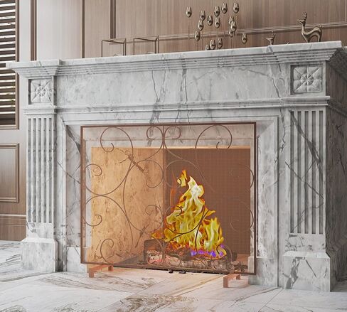 Kingson Single Panel Fireplace Screen Cover Handcrafted Solid Wrought Iron Mesh, Heat-Resistant Fire Spark Guard for Inside Fireplace-Antique Bronze in Saudi Arabia