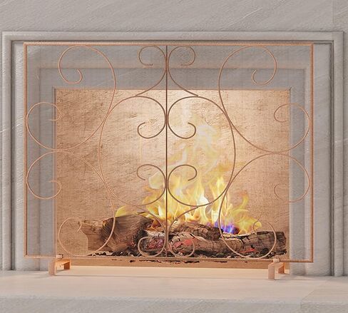 Kingson Single Panel Fireplace Screen Cover Handcrafted Solid Wrought Iron Mesh, Heat-Resistant Fire Spark Guard for Inside Fireplace-Antique Bronze in Saudi Arabia