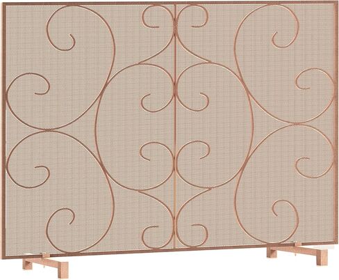 Kingson Single Panel Fireplace Screen Cover Handcrafted Solid Wrought Iron Mesh, Heat-Resistant Fire Spark Guard for Inside Fireplace-Antique Bronze in Saudi Arabia