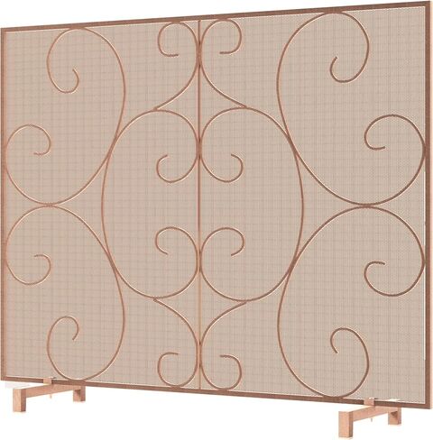 Kingson Single Panel Fireplace Screen Cover Handcrafted Solid Wrought Iron Mesh, Heat-Resistant Fire Spark Guard for Inside Fireplace-Antique Bronze in Saudi Arabia