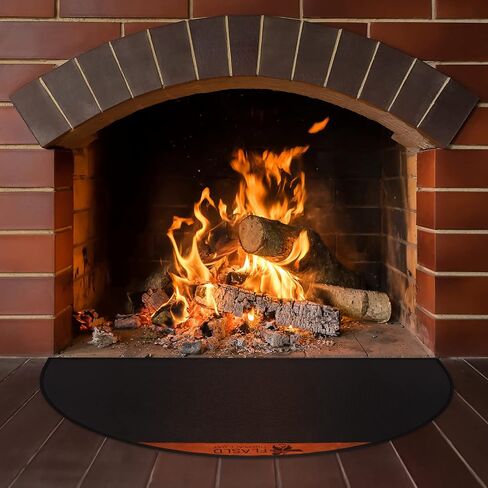 FLASLD Fireproof Fireplace Mat 28×48Inch Half Round Hearth Rug Protects Floors from Sparks Embers, Black with Brown Label in Kuwait