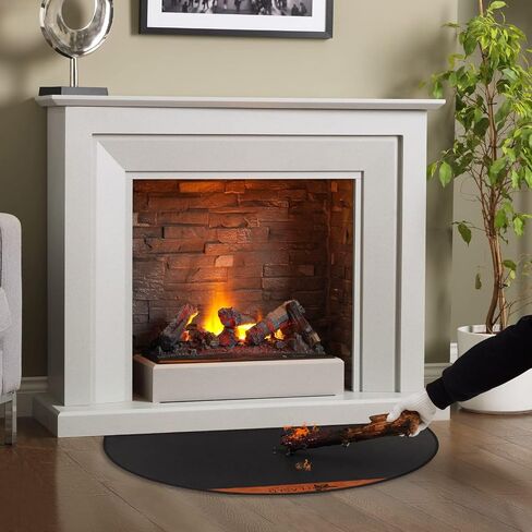 FLASLD Fireproof Fireplace Mat 28×48Inch Half Round Hearth Rug Protects Floors from Sparks Embers, Black with Brown Label in Kuwait
