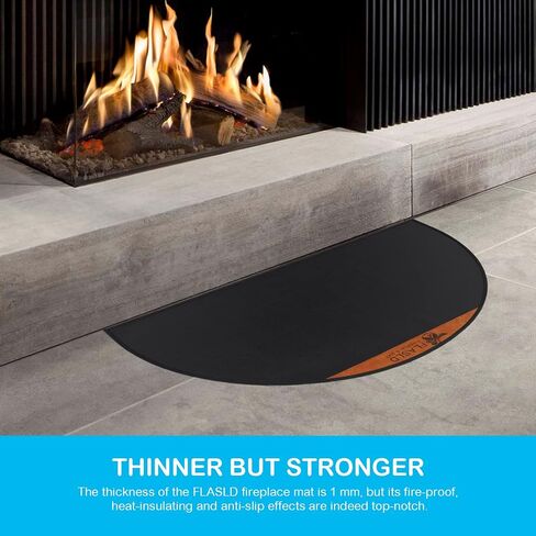 FLASLD Fireproof Fireplace Mat 28×48Inch Half Round Hearth Rug Protects Floors from Sparks Embers, Black with Brown Label in Kuwait