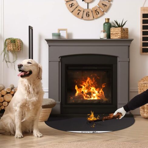 FLASLD Fireproof Fireplace Mat 28×48Inch Half Round Hearth Rug Protects Floors from Sparks Embers, Black with Brown Label in Kuwait