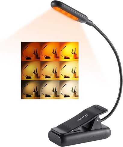 VAVOFO Amber Rechargeable Reading Light, Blue Light Blocking Book Light, 7 LEDs Eye Care 9 Colors 9 Brightness Clip On for Kids Bookworms Reading in Bed with Power Indicator Lasting 70h (Black) in Kuwait