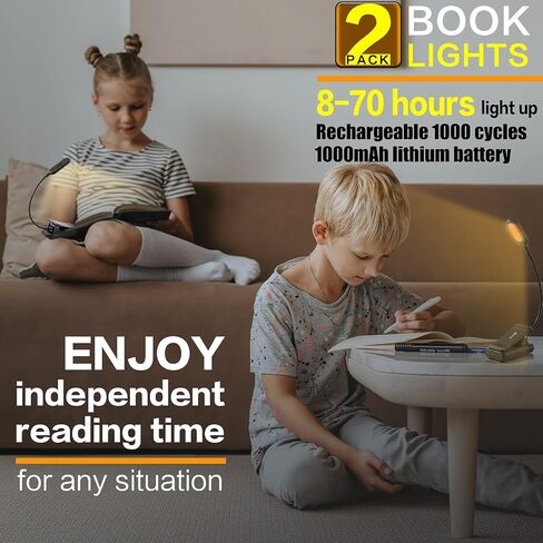 VAVOFO Amber Rechargeable Reading Light, Blue Light Blocking Book Light, 7 LEDs Eye Care 9 Colors 9 Brightness Clip On for Kids Bookworms Reading in Bed with Power Indicator Lasting 70h (Black) in Kuwait