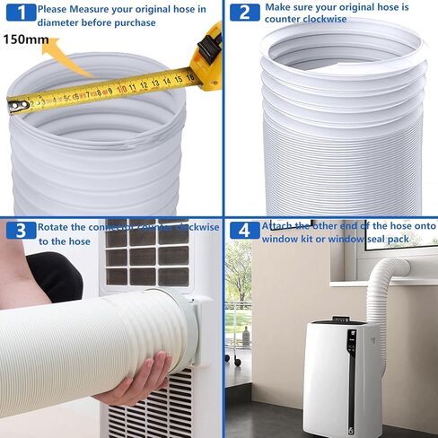 خرطوم مكيف هواء محمول من سجران، خرطوم تيار متردد بقطر 5.9 انش، خرطوم عادم بفتحة تهوية تيار متردد عكس اتجاه عقارب الساعة، طول يصل الى 78 انش متوافق مع قطع تكييف هاير ال جي ديلونجي in Kuwait