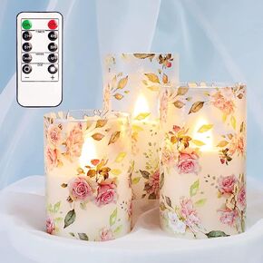 شموع عديمة اللهب LED وامضة من GORGE MOMENT، شموع ذات تأثير زجاجي تعمل بالبطارية مع مؤقت عن بعد، شموع عمود شمع واقعية لملصقات الورد الوردي لديكور المنزل في غرفة النوم، زخرفة الطاولة in Kuwait