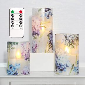 شموع عديمة اللهب LED وامضة من GORGE MOMENT، شموع ذات تأثير زجاجي تعمل بالبطارية مع مؤقت عن بعد، شموع عمود شمع واقعية لملصقات الورد الوردي لديكور المنزل في غرفة النوم، زخرفة الطاولة