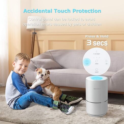منقي سيكيورا للمنزل، فلتر هيبا الحقيقي لوبر الحيوانات الأليفة، والغبار، ومنظفات الهواء المزيل لرائحة الدخان، للغرفة الصغيرة مع إضاءة ليلية LED، أبيض in Kuwait