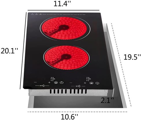 موقد كهربائي Yahpetes مقاس 20 بوصة، موقد كهربائي مدمج، موقد كهربائي 2 شعلة، 9 مستويات طاقة، قفل أمان للأطفال، 110 فولت 1500 واط، موقد كهربائي مشع مع تحكم باللمس (2 سطح طبخ) in Kuwait