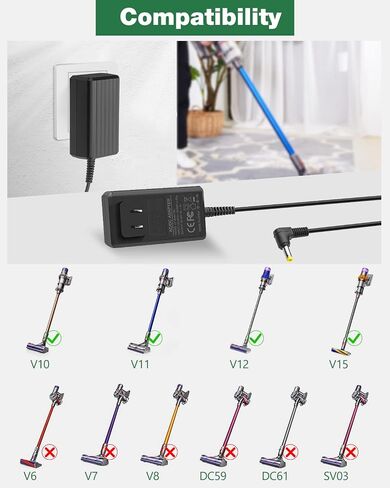 شاحن Dyson V10 بديل لـ Dyson V11 V12 V15 SV12 SV20 مكنسة كهربائية لاسلكية مطلقة على شكل حيوان 217160-01 02 03، 969350-01 02 03 04 05، 969042-01 سلك طاقة، محول JOVNO 30.45 فولت 1.1 أمبير in Kuwait