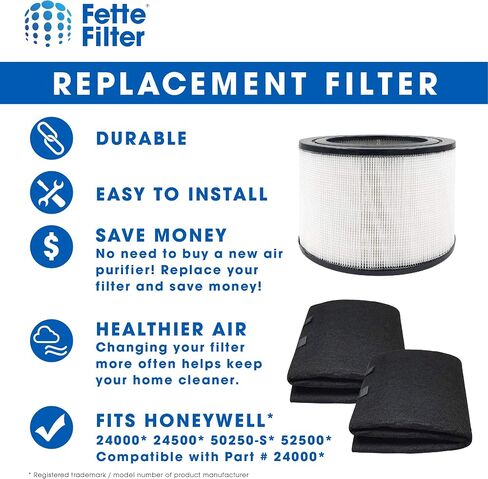 Fette Filter - Replacement HEPA Filter and 2 Wrapping Carbon Pre-Filters Compatible with Honeywell 24000 24500 50250-S 52500. Combo Pack in Saudi Arabia
