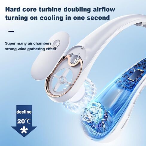 Xicyole مروحة عنق معلقة محمولة، مروحة خالية من الشفرة بدون استخدام اليدين، ضوضاء صغيرة، حجم هواء كبير، 15 ساعة، استخدام متواصل لمدة 5 تروس قابلة للتعديل، مناسبة للأماكن الداخلية/الخارجية (أزرق) in Kuwait