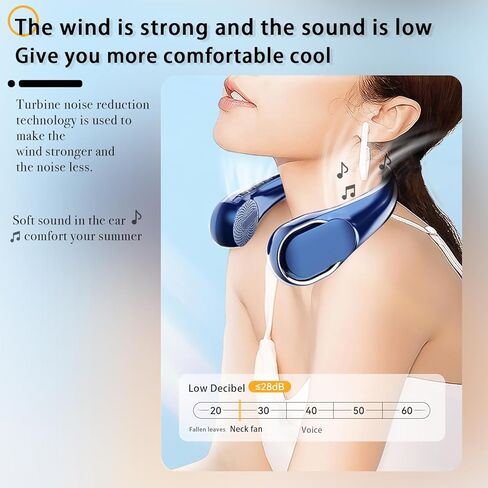 Xicyole مروحة عنق معلقة محمولة، مروحة خالية من الشفرة بدون استخدام اليدين، ضوضاء صغيرة، حجم هواء كبير، 15 ساعة، استخدام متواصل لمدة 5 تروس قابلة للتعديل، مناسبة للأماكن الداخلية/الخارجية (أزرق) in Kuwait