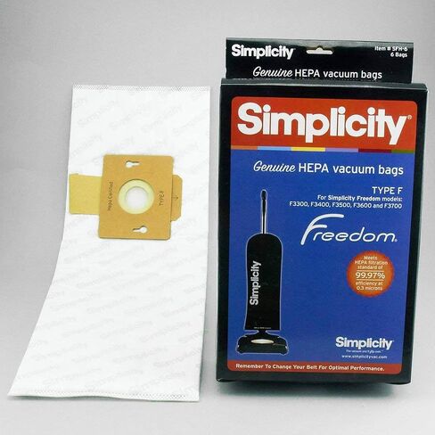 6-Pack Simplicity Genuine HiFlow HEPA Bags for: Freedom/Riccar Models #F3300, F3400, F3500, F3600, & SF1 in Saudi Arabia