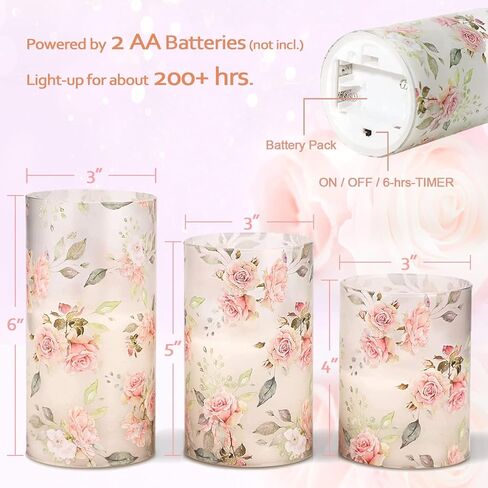 شموع عديمة اللهب LED وامضة من GORGE MOMENT، شموع ذات تأثير زجاجي تعمل بالبطارية مع مؤقت عن بعد، شموع عمود شمع واقعية لملصقات الورد الوردي لديكور المنزل في غرفة النوم، زخرفة الطاولة in Kuwait