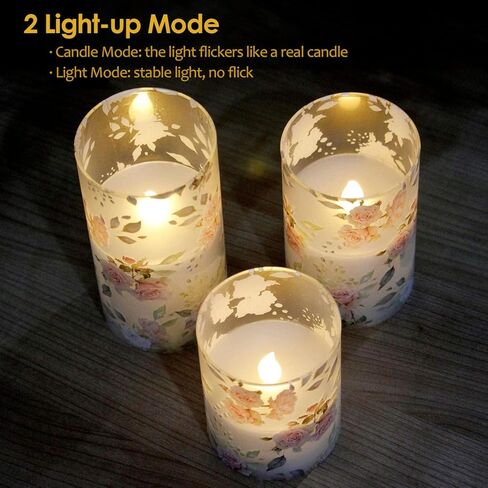 شموع عديمة اللهب LED وامضة من GORGE MOMENT، شموع ذات تأثير زجاجي تعمل بالبطارية مع مؤقت عن بعد، شموع عمود شمع واقعية لملصقات الورد الوردي لديكور المنزل في غرفة النوم، زخرفة الطاولة in Kuwait