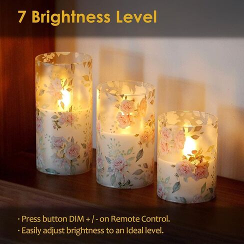 شموع عديمة اللهب LED وامضة من GORGE MOMENT، شموع ذات تأثير زجاجي تعمل بالبطارية مع مؤقت عن بعد، شموع عمود شمع واقعية لملصقات الورد الوردي لديكور المنزل في غرفة النوم، زخرفة الطاولة in Kuwait