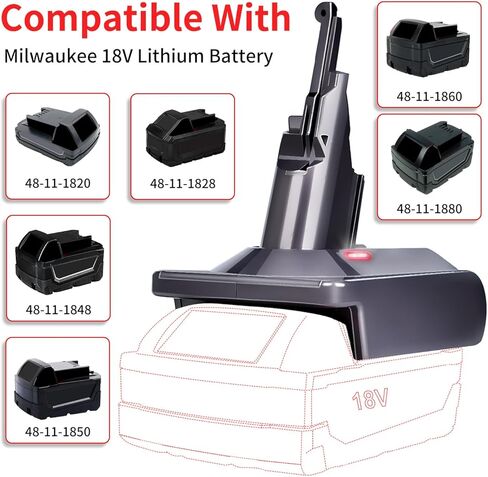 محول بطارية لدايسون V8 لميلووكي M18 بطارية 18 فولت تتحول إلى محول فراغ محمول باليد لدايسون V8 الحيوان رقيق (محول MIL18V8 فقط) in Kuwait