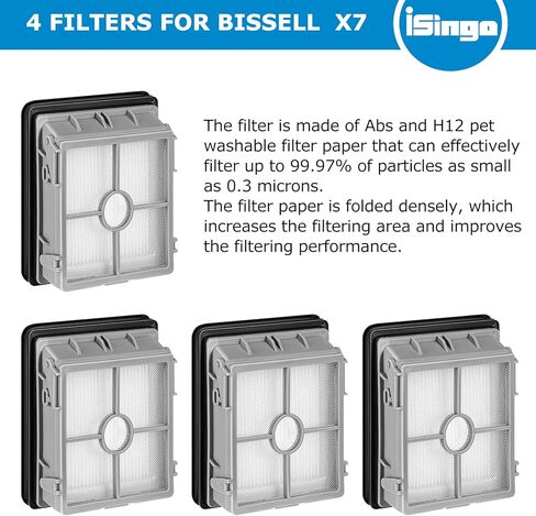 قطع غيار للمكنسة الكهربائية Bissell CrossWave X7 Pet Pro متعددة الأسطح الرطبة والجافة 3011,3279,3055، 3277، 3276A، مقارنة بالجزء 1618638 1626667، 2 فرشاة أسطوانية، 4 فلتر HEPA، 1 فرشاة نظيفة in Kuwait