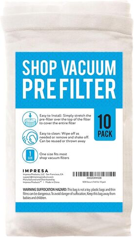 [10 Pack] Shop Vacuum Filter Cover To Reduce Dust Build Up - Reusable, Washable Vacuum Bags - Shopvac Prefilter, Fits Most Canister Vacuums in Saudi Arabia