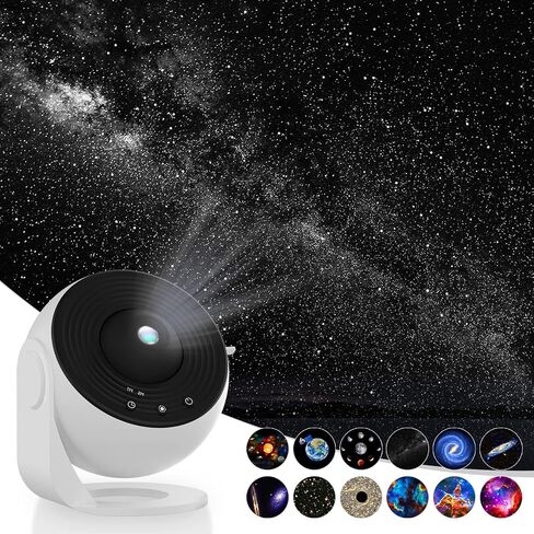 جهاز عرض Syslux Star، جهاز عرض القبة السماوية لغرفة النوم، ضوء ليلي جلاكسي فائق الوضوح مع 12 قرص مجرة ​​قابل للاستبدال بدقة 4K، دوران 360 درجة، ضوء السماء الحقيقي لغرفة الأطفال، هدية عيد الحب in Kuwait