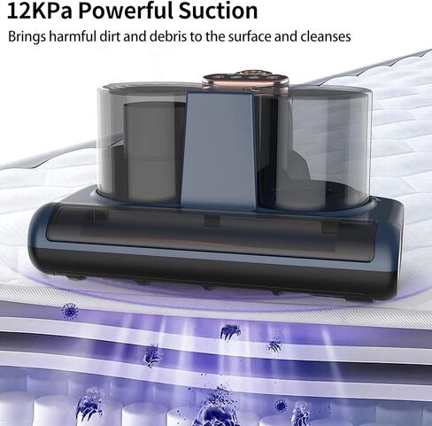 مكنسة كهربائية للسرير، مكنسة كهربائية للمراتب مع إضاءة أرجوانية وإزالة الرطوبة، شفط 12 كيلو باسكال 350 وات مكنسة غبار قوية للمراتب والأرائك والألعاب القطيفة والأسطح القماشية الأخرى (الأزرق الداكن) in Kuwait