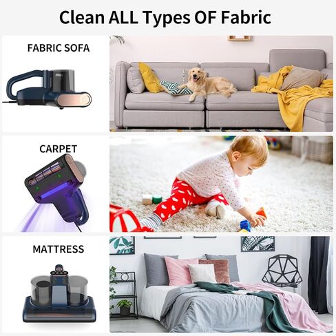 مكنسة كهربائية للسرير، مكنسة كهربائية للمراتب مع إضاءة أرجوانية وإزالة الرطوبة، شفط 12 كيلو باسكال 350 وات مكنسة غبار قوية للمراتب والأرائك والألعاب القطيفة والأسطح القماشية الأخرى (الأزرق الداكن) in Kuwait