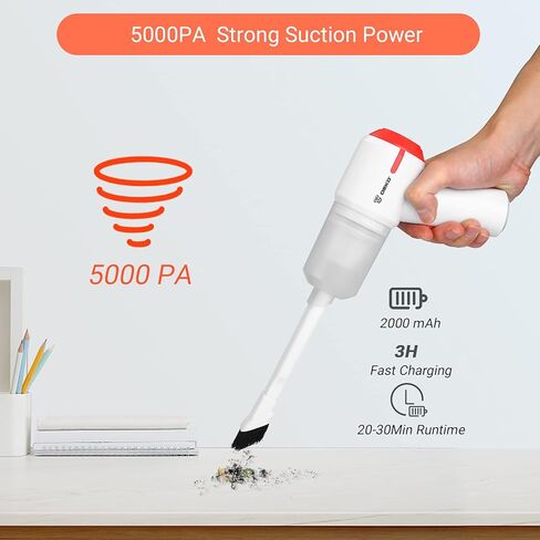 DEKOPRO Cordless Vacuum Cleaner,5000Pa Strong Suction Portable Car Vacuum Cleaner, Strong Aluminum Fan, HEPA Filter, Wet/Dry Use, for Home/Office/Car Cleaning in Saudi Arabia