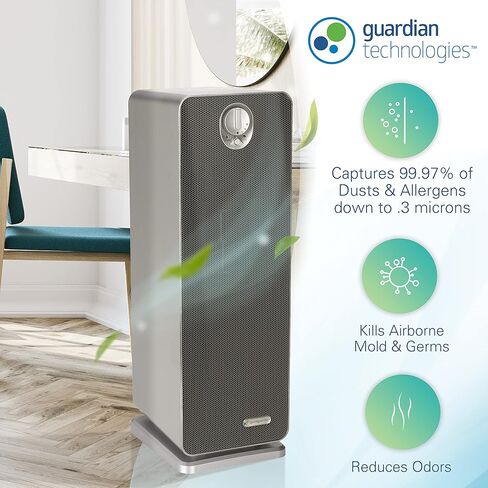 Germ Guardian AC4900CA 22 بوصة 3 في 1 منقي هواء بفلتر HEPA الحقيقي للمنزل، غرفة كاملة، ضوء الأشعة فوق البنفسجية - C يقتل الجراثيم، مرشحات الحساسية، الدخان، الغبار، وبر الحيوانات الأليفة، والروائح، 3 سنوات Wty، GermGuardian، أسود in Kuwait