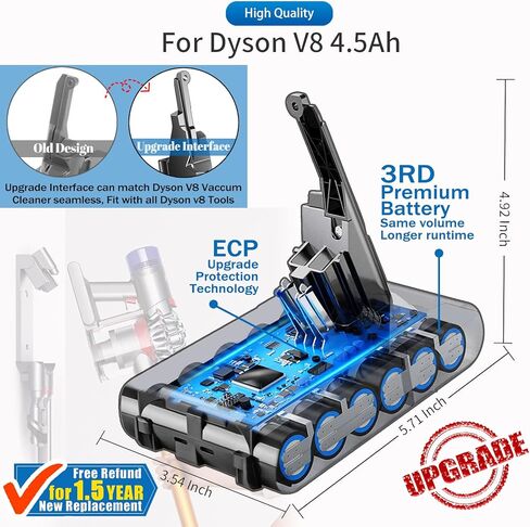TenHutt 【3RD-Generation】 V8 4.5Ah Replace Battery for V8 Absolute 21.6V Cordless Handhold Vacuum SV10 V8 Fluffy V8 Animal Cord-Free Vacuum Handheld Lithium Battery in Saudi Arabia