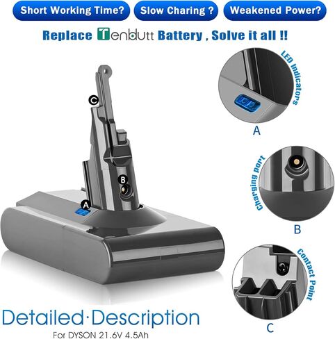 TenHutt 【3RD-Generation】 V8 4.5Ah Replace Battery for V8 Absolute 21.6V Cordless Handhold Vacuum SV10 V8 Fluffy V8 Animal Cord-Free Vacuum Handheld Lithium Battery in Saudi Arabia