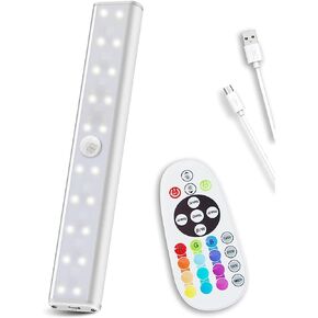 Remote Control RGB Lights Under Cabinet Lighting Rechargeable, 48-LED Wireless Kitchen Counter Lights Closet Light RGB Bar Perfect for Indoor Pantry Display Shelf Hallway 1 Pack, 15 Color Changing