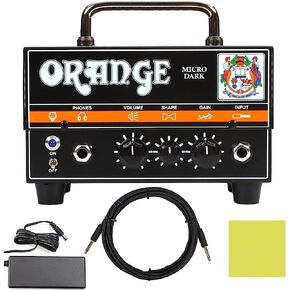 Orange MD20 Micro Dark 20-Watt Mini Guitar Amplifier Head Bundle with Pig Hog Woven Instrument Cable, Power Supply, and Liquid Audio Polishing Cloth (4 Items) in Kuwait