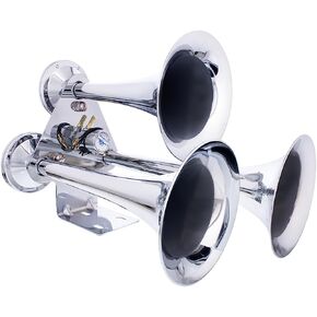 United Pacific 46127 Black 3 Trumpet Train Horn, 12V Heavy-Duty Electric Solenoid, 150 PSI Max, Super Loud Output 145dB +/- 10 dB - ONE Set