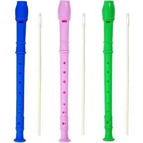 3 Pack 8 Hole Soprano Recorders Descant Flute With Cleaning Rod German Style for Beginner Graduation or Back to School Gift (blue, pink, white)